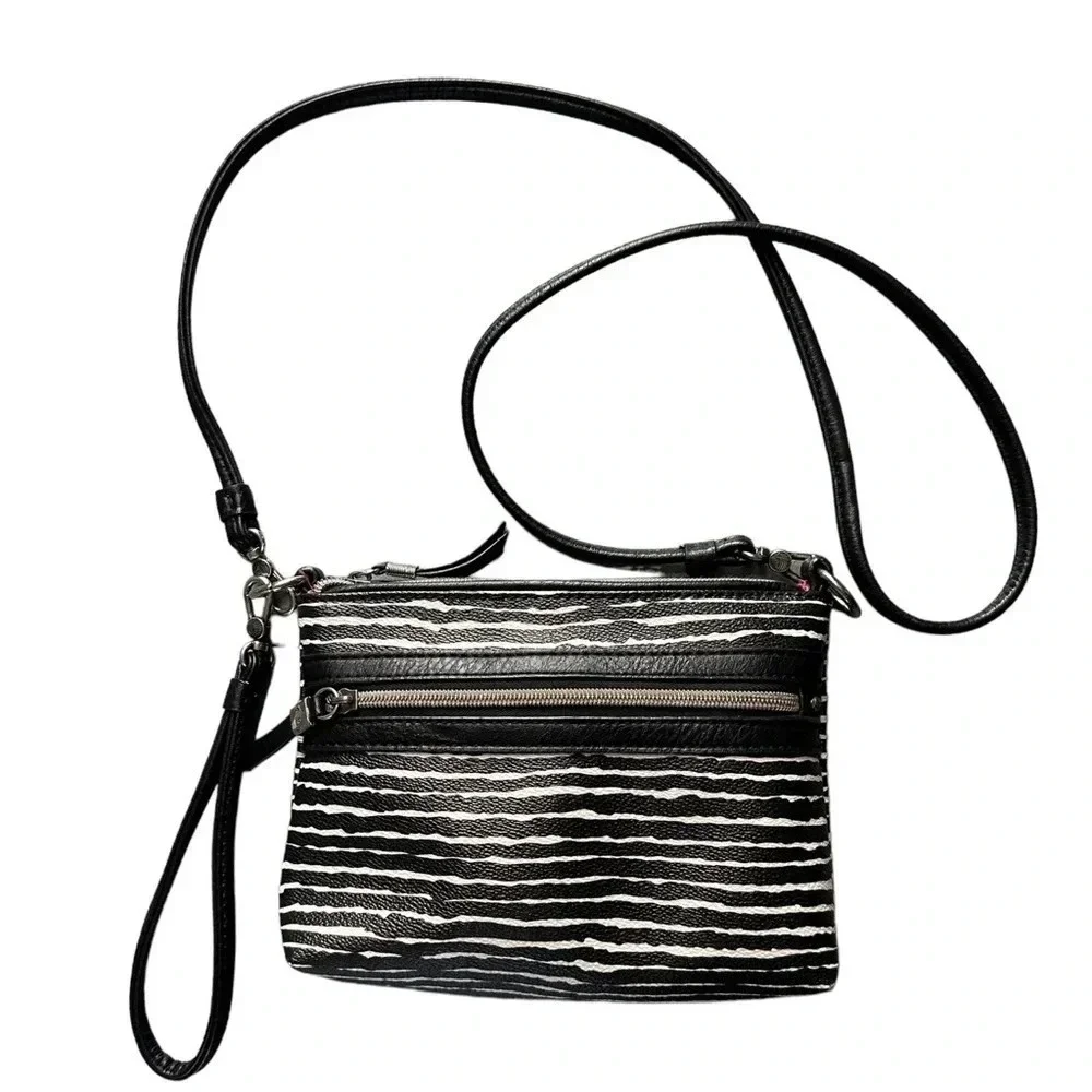 The Sak Crossbody Bag Small Black White Striped Wristlet Convertible Casual‎